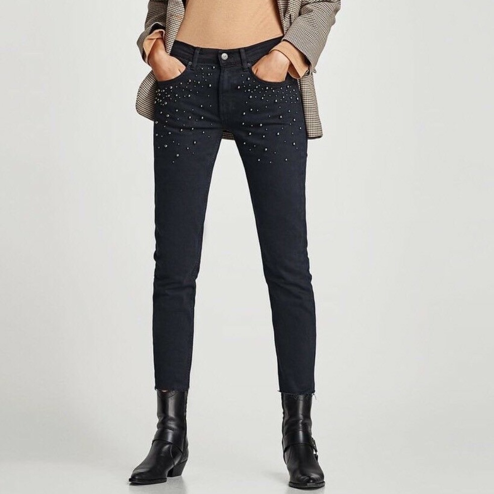 Zara Slim Boyfriend With Faux Pearls Jeans